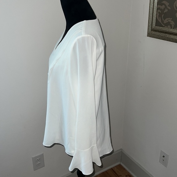 Calvin Klein Boho V neck long flutter sleeves pull over textured ivory top S-M - Picture 5 of 7